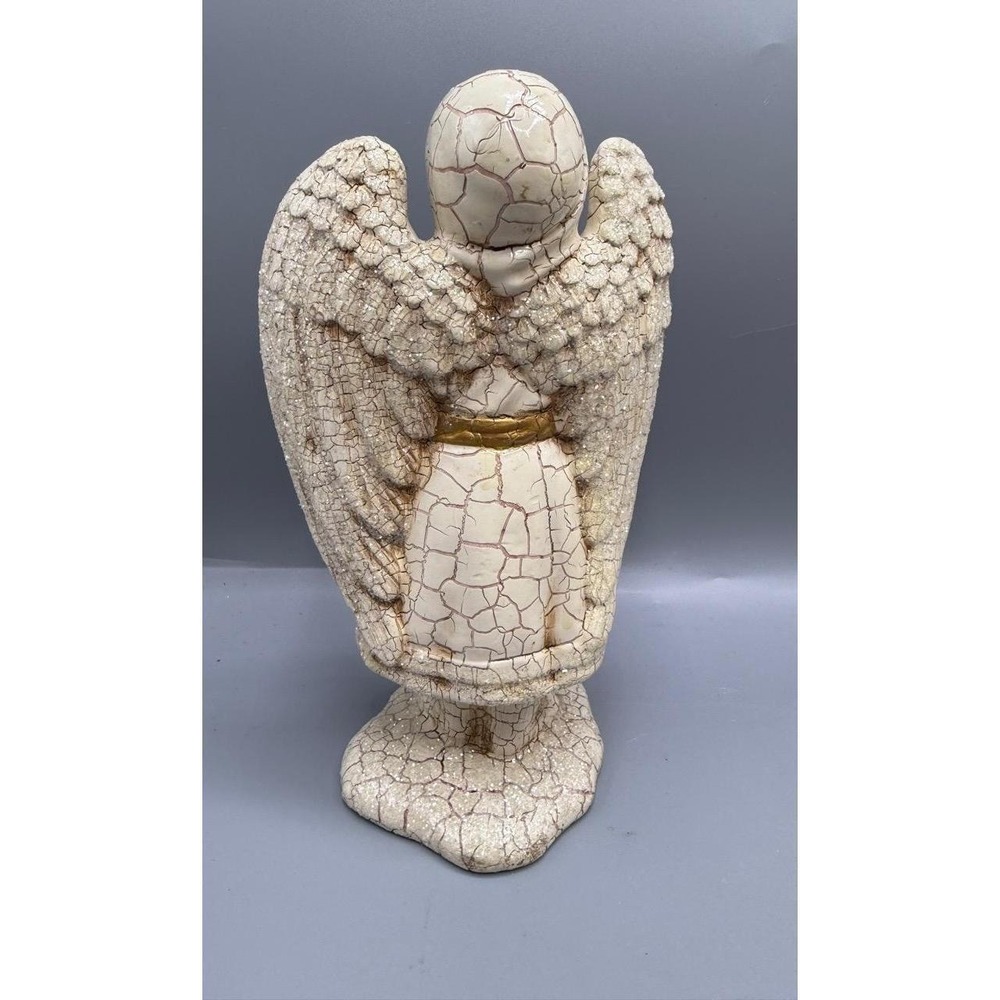 8" Tall Christmas Angel Figurine Off-White Victorian Crackle Glaze Glitter - Picture 4 of 6